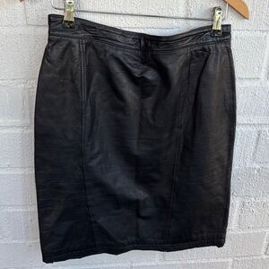 Pelle Cuir Leather Sleek Black Pencil Vintage Skirt sz 12